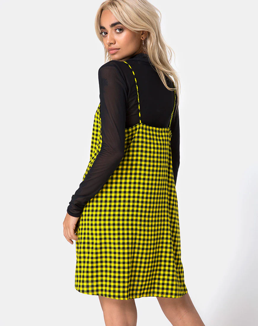 Sanna Slip Dress in Medium Gingham Yellow - Awmao