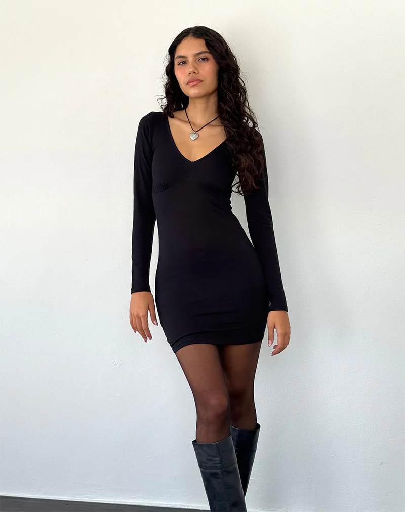 Silsali Lycra Mini Dress in Black - Awmao