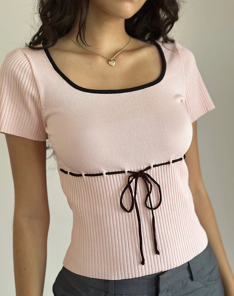 Frauke Top in Blush Pink with Black - Awmao