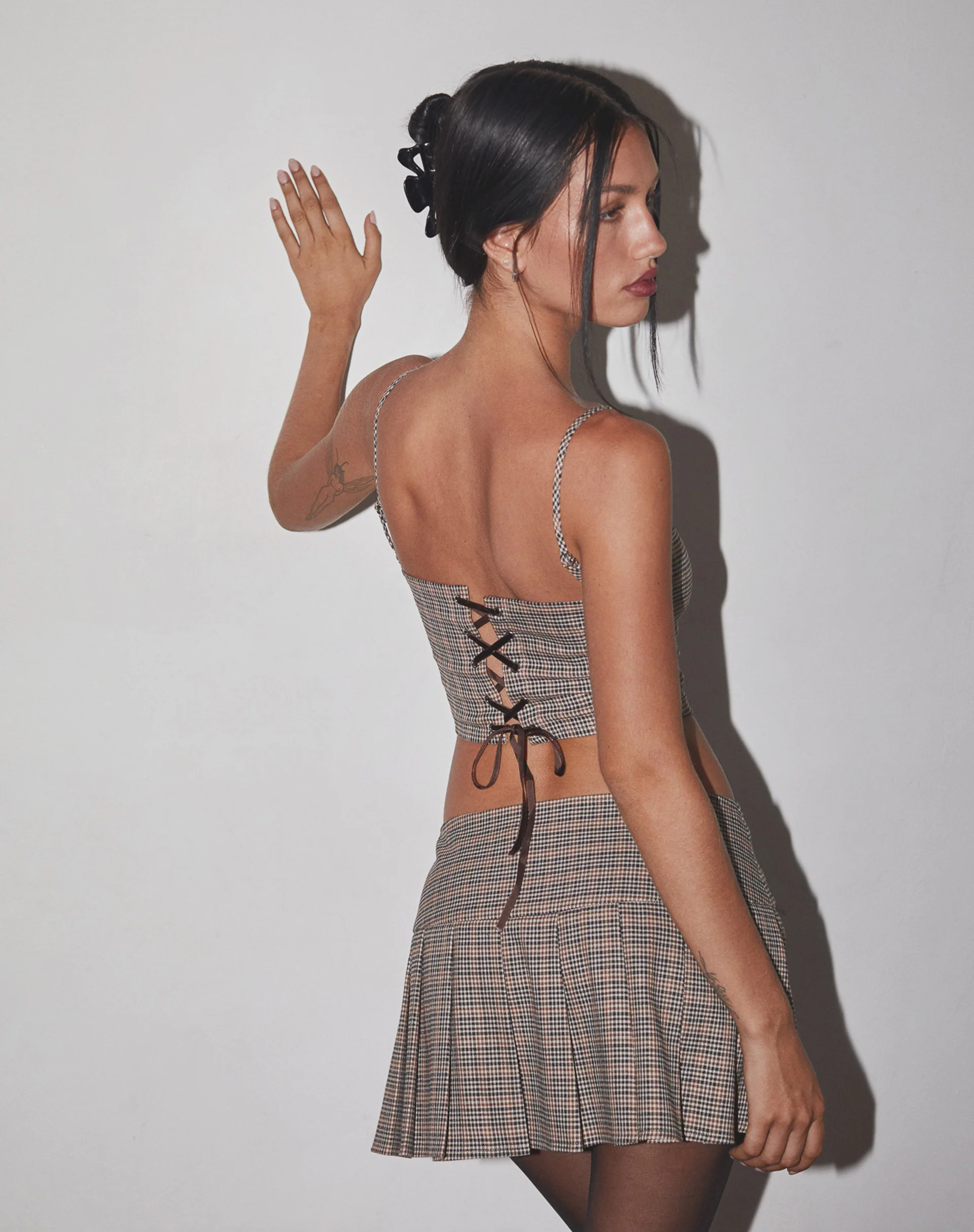 Calida Corset Top in Micro Check Brown - Awmao