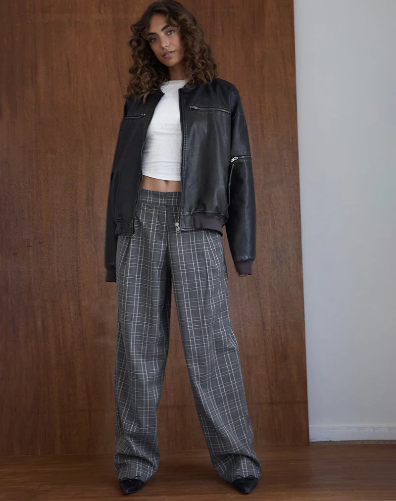 Sakaria Wide Leg Trouser in Grey Check - Awmao