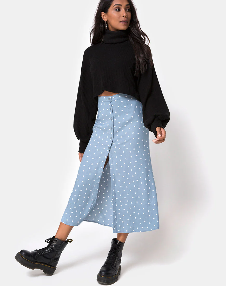 Marni Midi Skirt in Skater Polka Blue - Awmao
