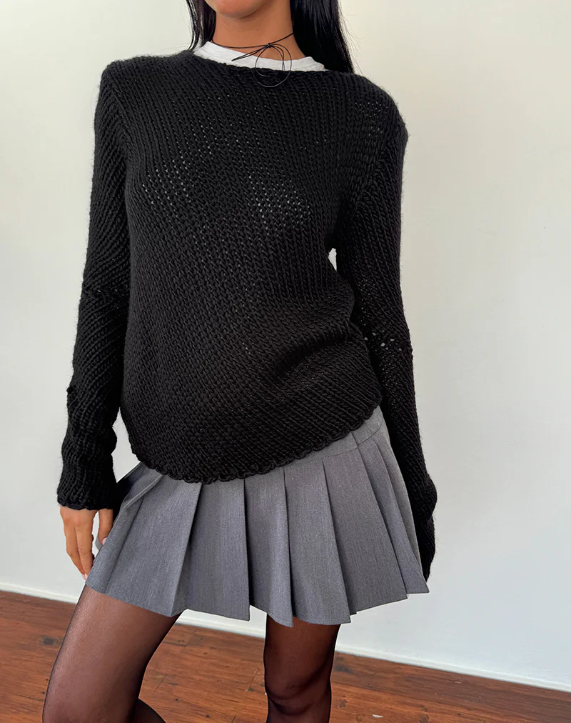 Ranvir Knitted Jumper in Black - Awmao