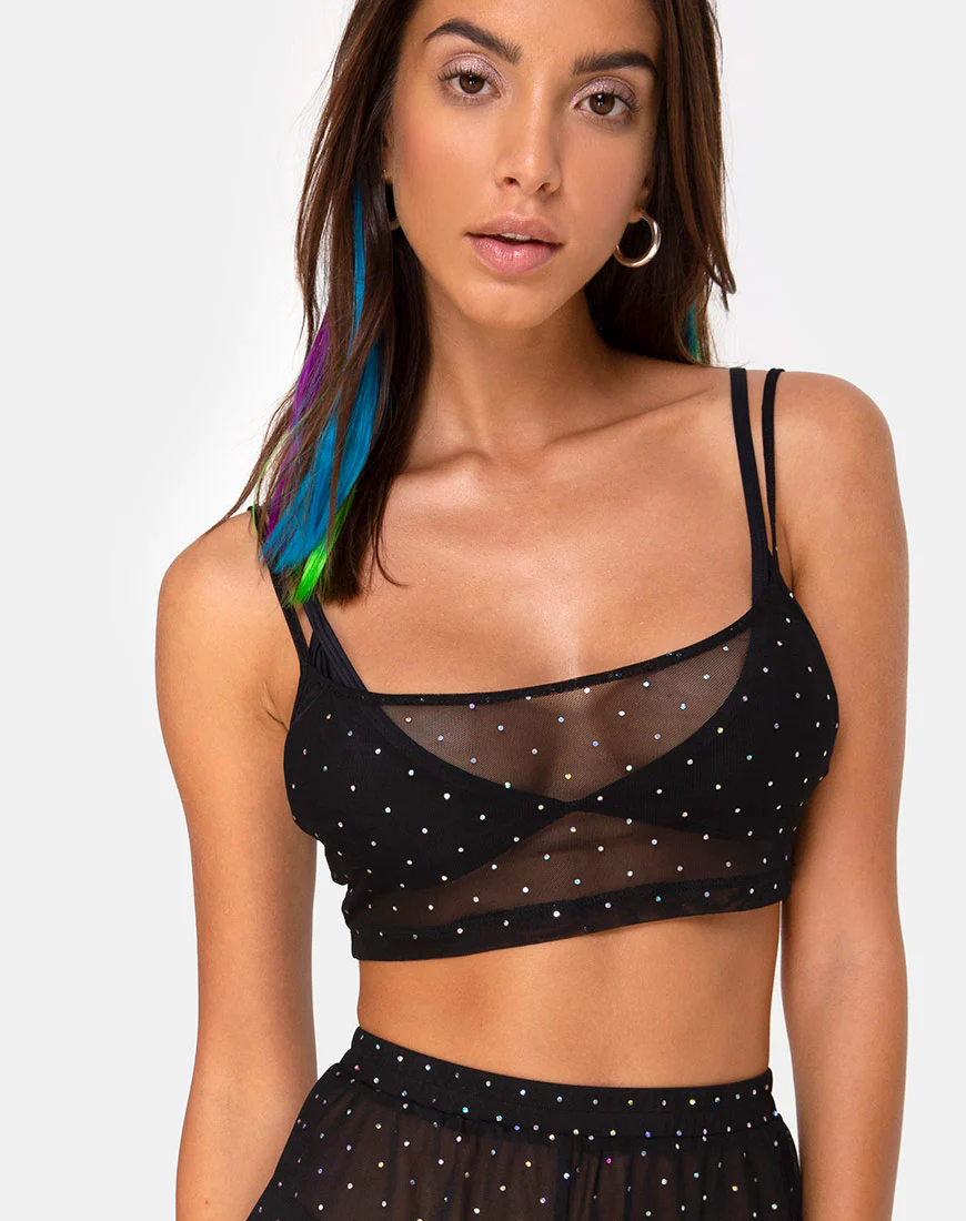 Blink Crop Top in Crystal Net Black - Awmao