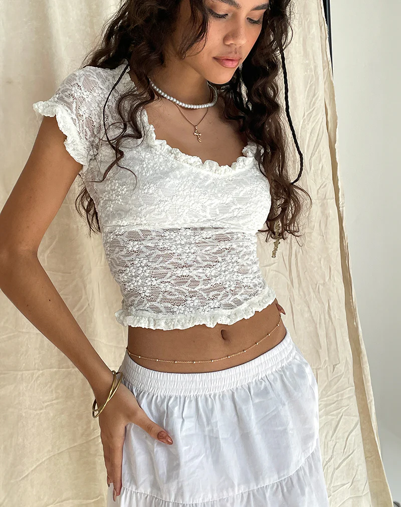 Rufte Top in Lace Ivory - Awmao