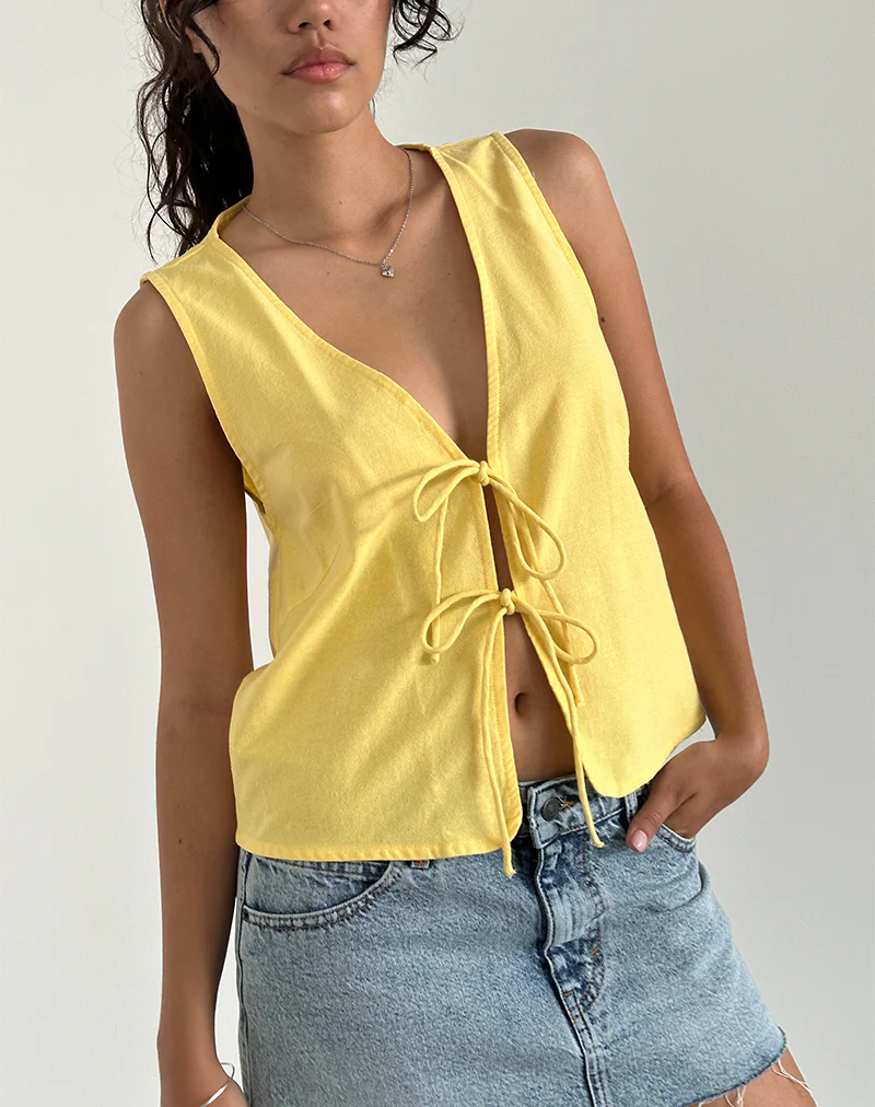Kayve Tie Front Top in Lemonade - Awmao