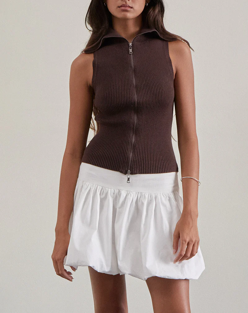 Tarni Highneck Fold Over Tank Top in Brown - Awmao