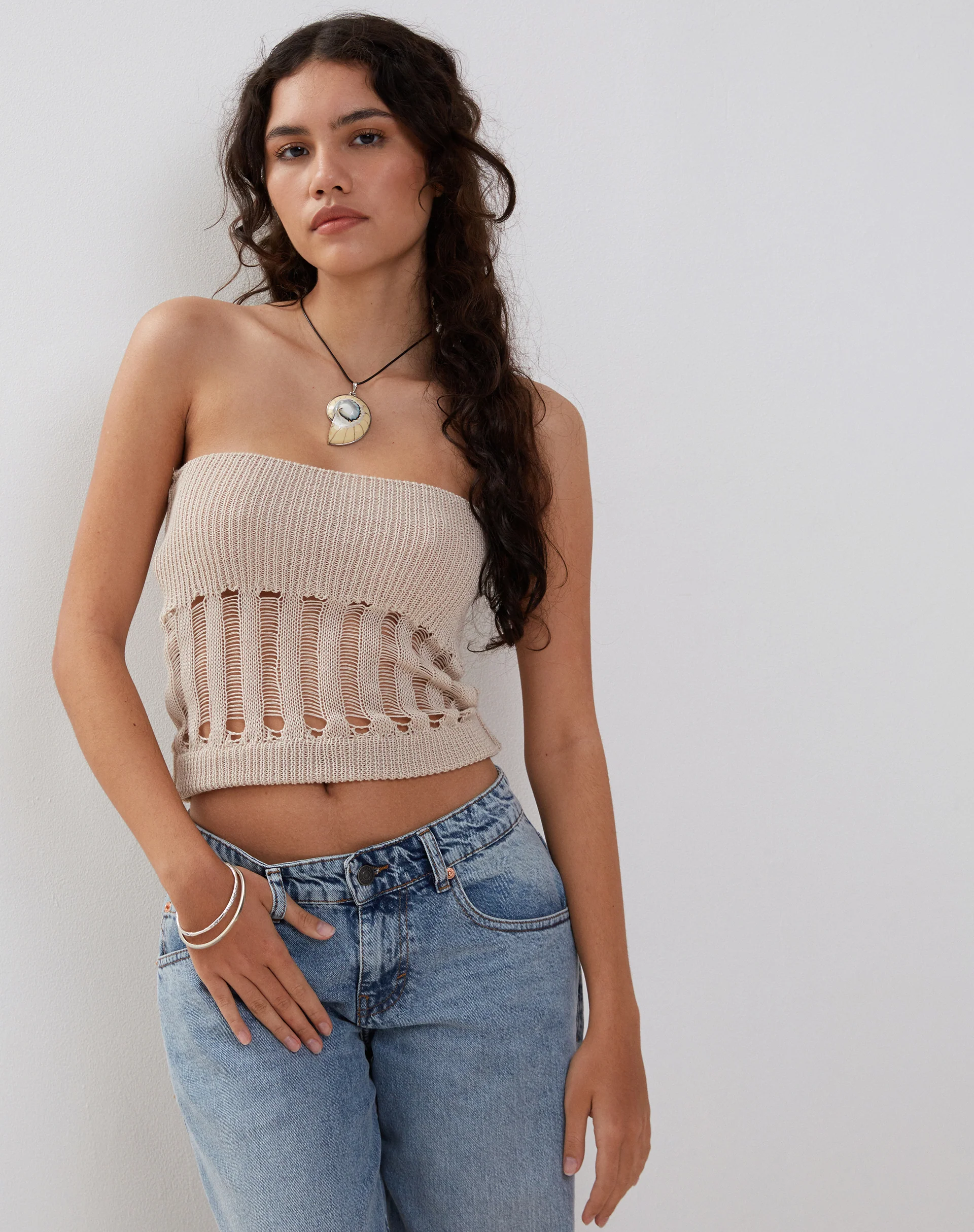 Camille Knitted Tube Top in Neutral - Awmao