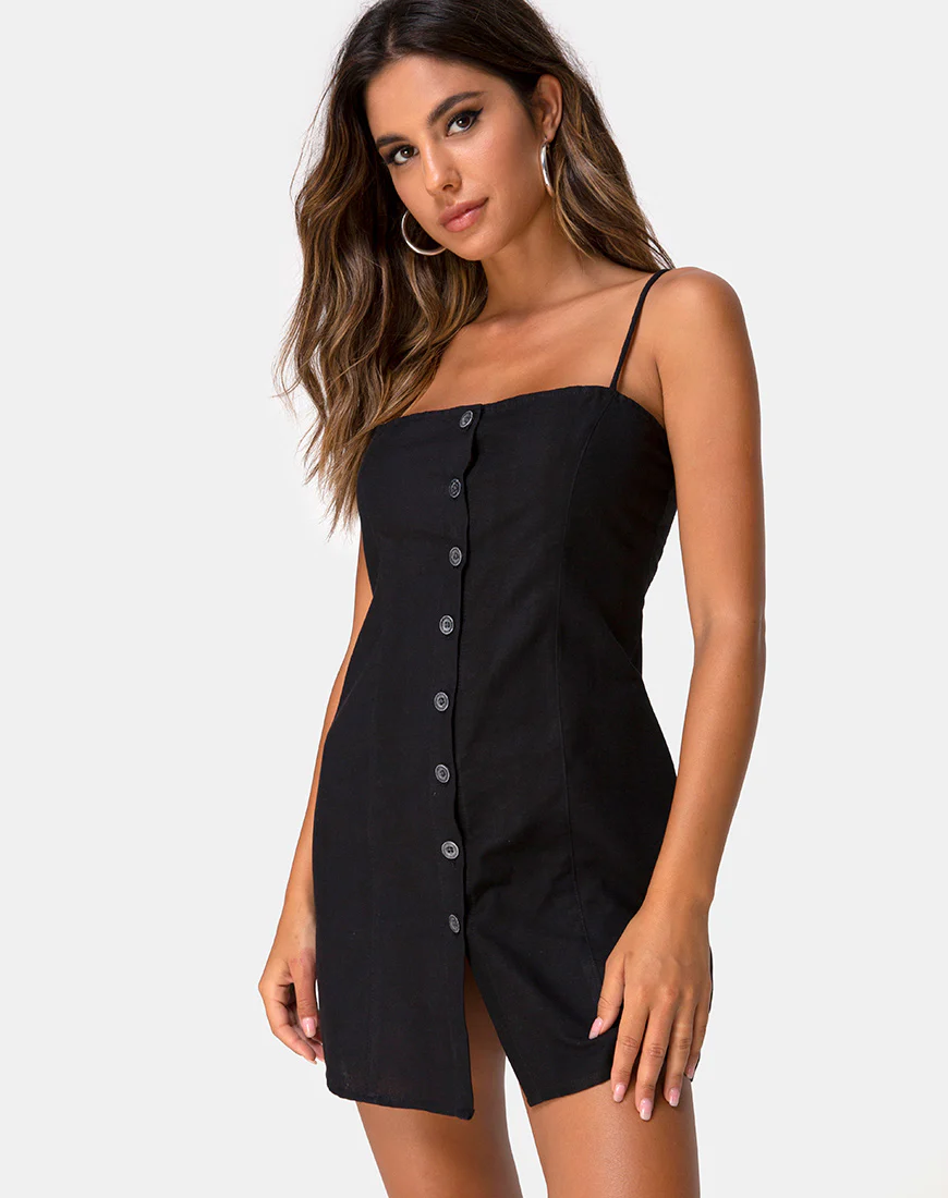 Kaira Slip Dress in Black - Awmao