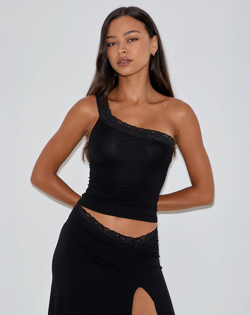 Cordia One Shoulder Top in Black - Awmao