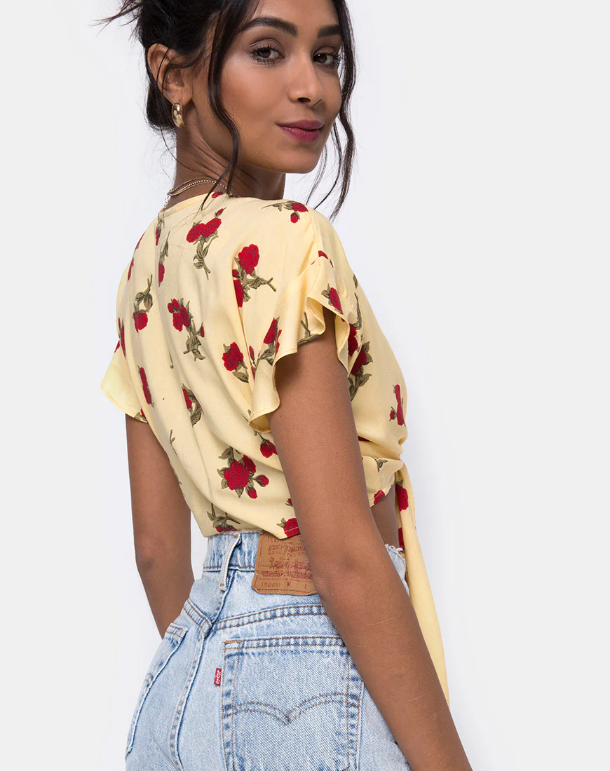 Shae Crop Top in Falling Rose Yellow - Awmao