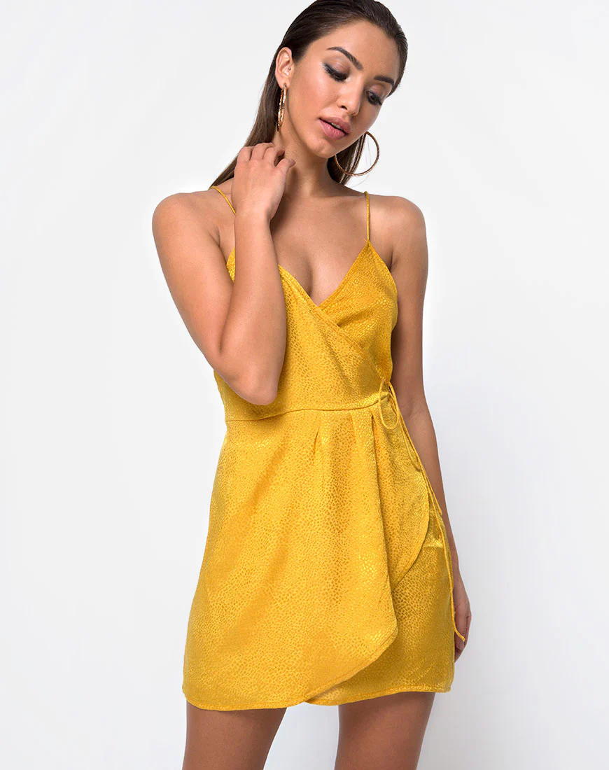 Furia Slip Dress in Satin Mustard - Awmao