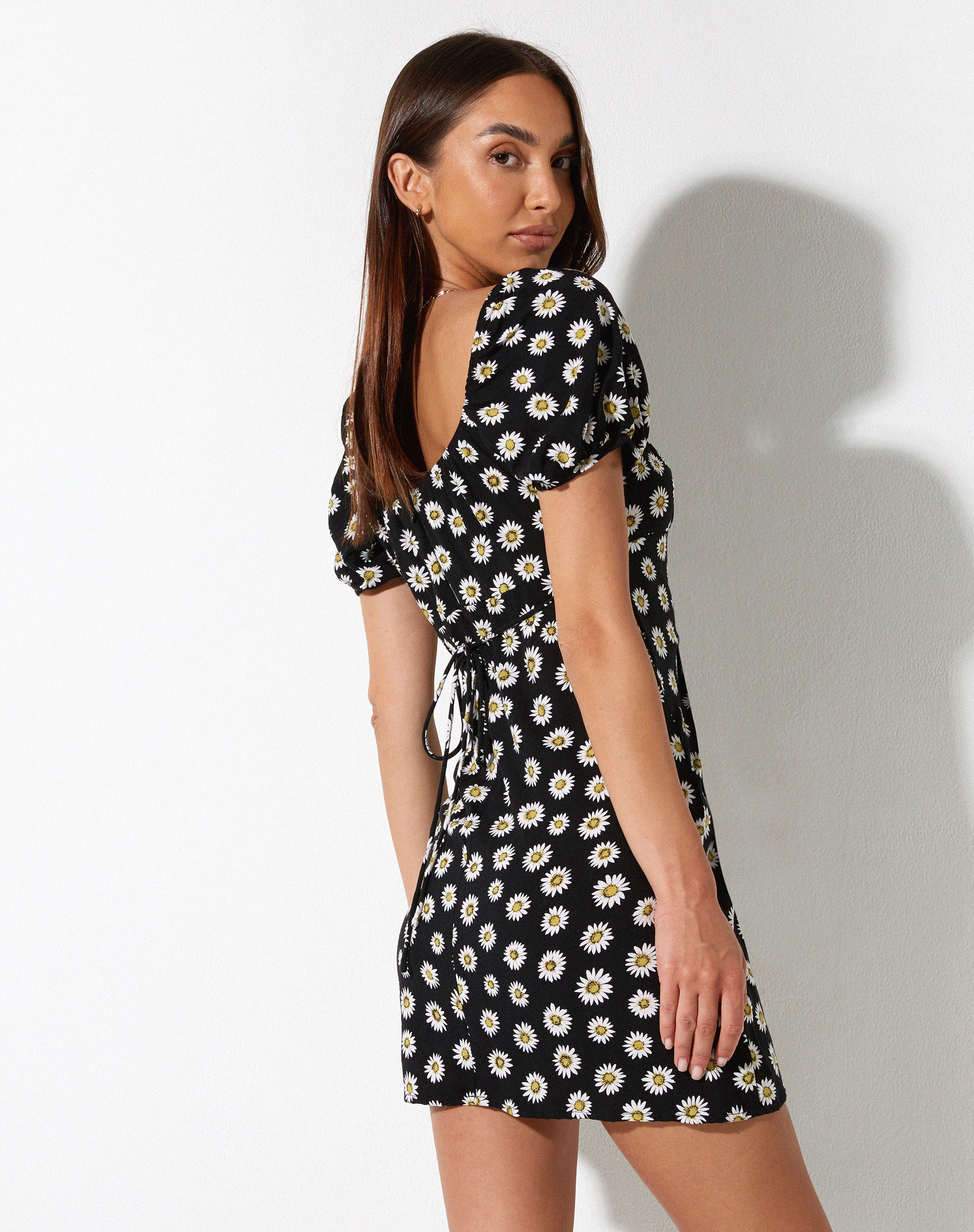 Sasi Mini Dress in Grunge Daisy Black - Awmao