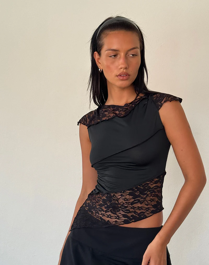 Weasly Lace Top in Slinky Black - Awmao