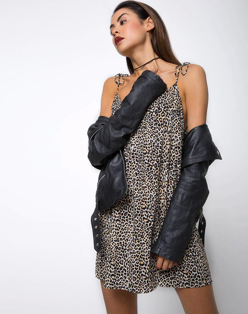 Elgia Slip Dress in Rar Leopard Brown - Awmao