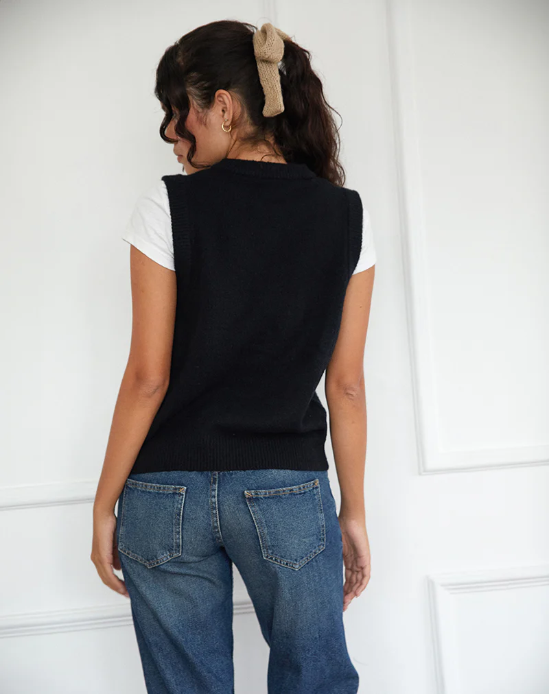Camira Knitted Button Through Vest in Black - Awmao