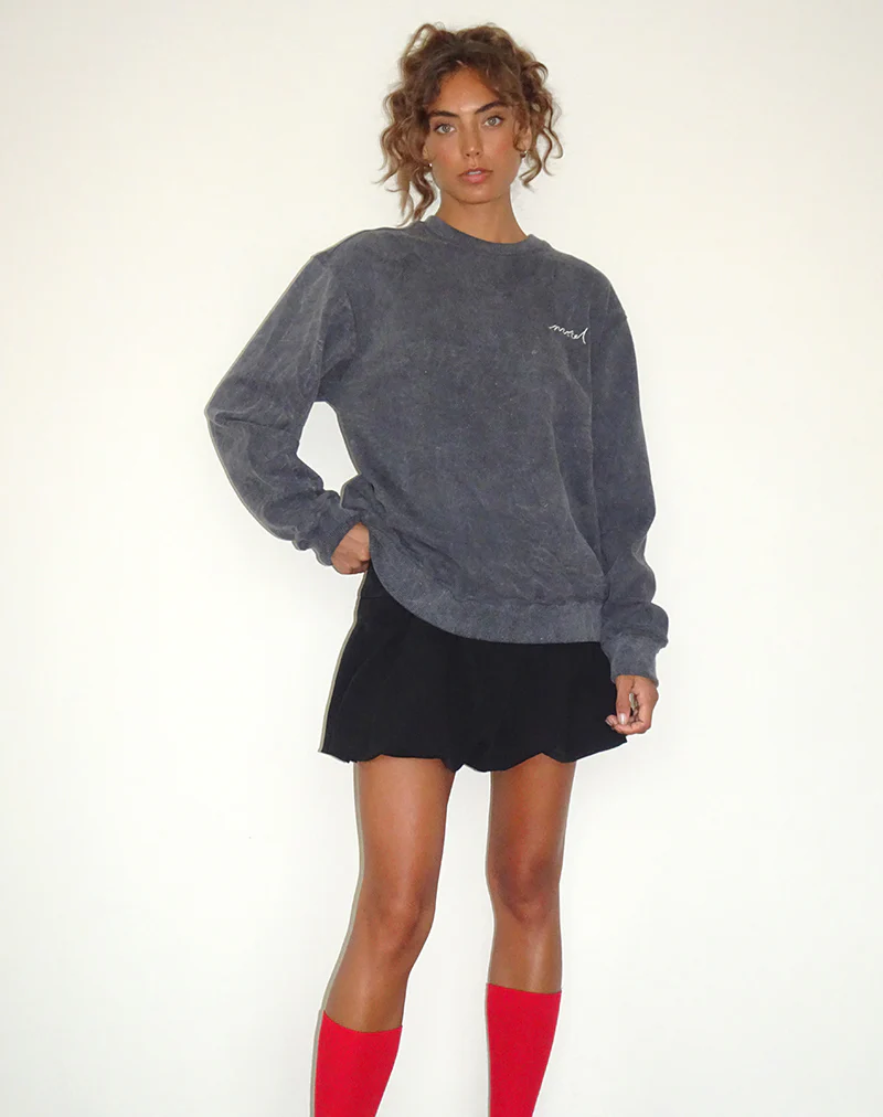 Tillie Jumper in Black Wash with Off White 'MOTEL' Embroidery - Awmao
