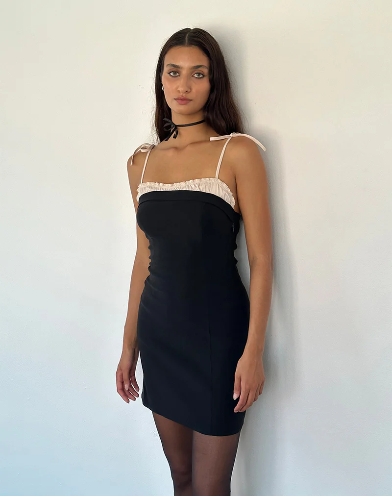 Daruka Mini Dress in Satin Black - Awmao