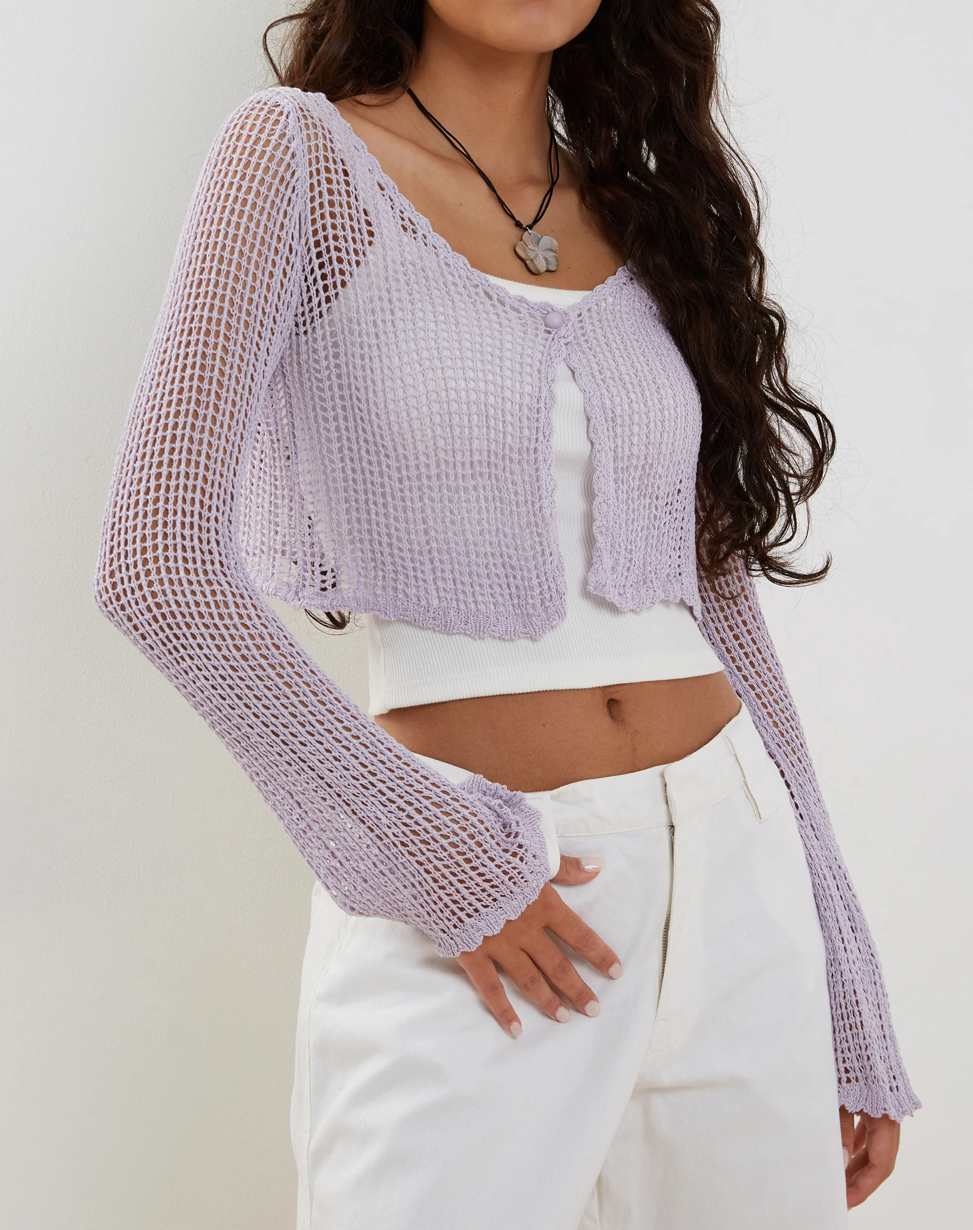 Septa Cropped Knit Cardigan in Lilac - Awmao