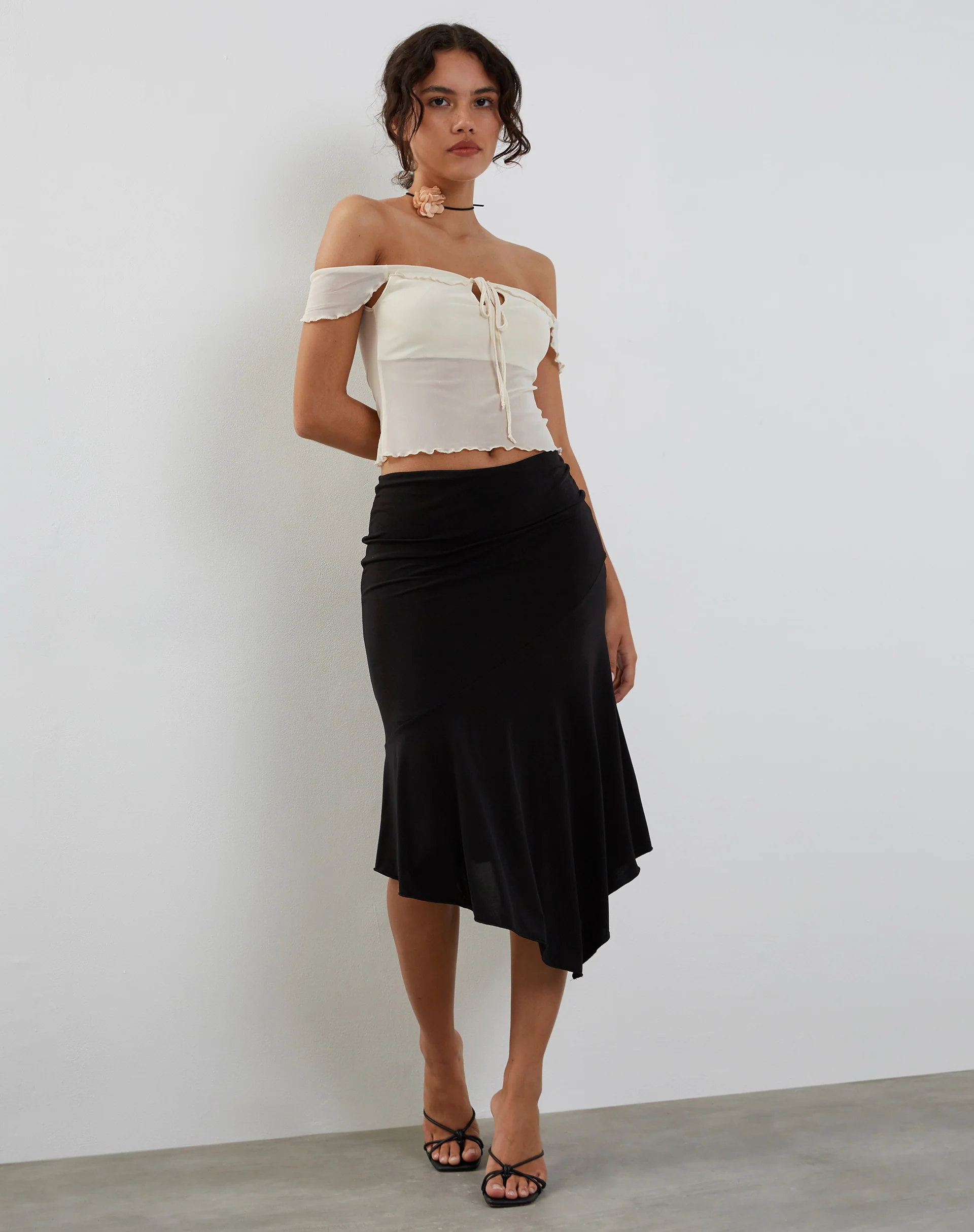 Nabil Bardot Top in Mesh Cream - Awmao