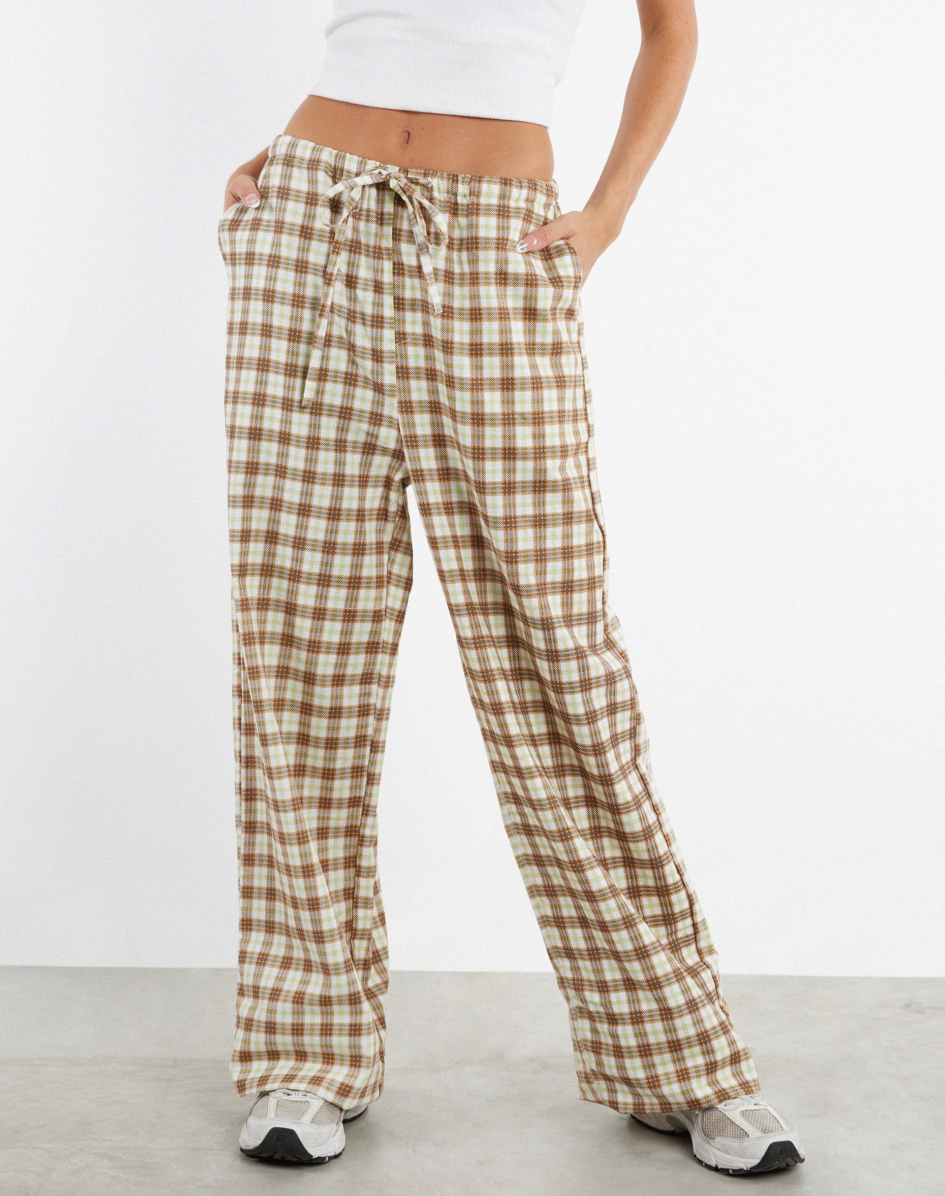 Lirura Wide Leg Trouser in Yellow and Brown Check - Awmao