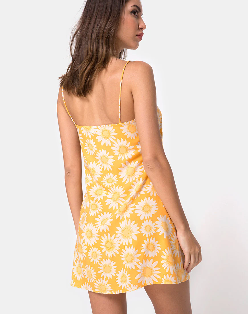 Auvaly Slip Dress in Sunkissed Floral Yellow - Awmao