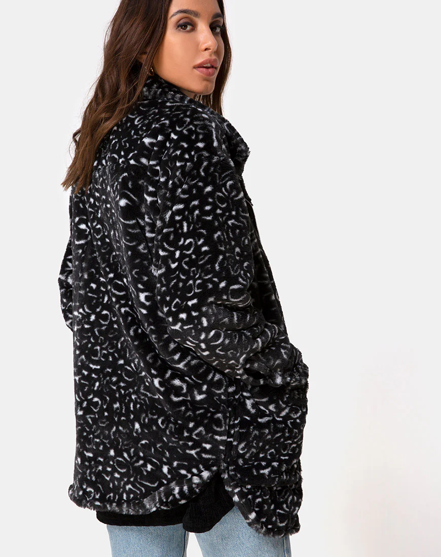 Teddy Bear Fur Coat in Black Leopard - Awmao