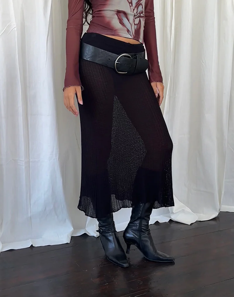 Tanisha Midi Skirt in Rib Knit Black - Awmao
