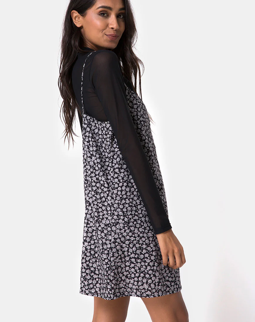 Sanna Slip Dress in Ditsy Rose Black - Awmao