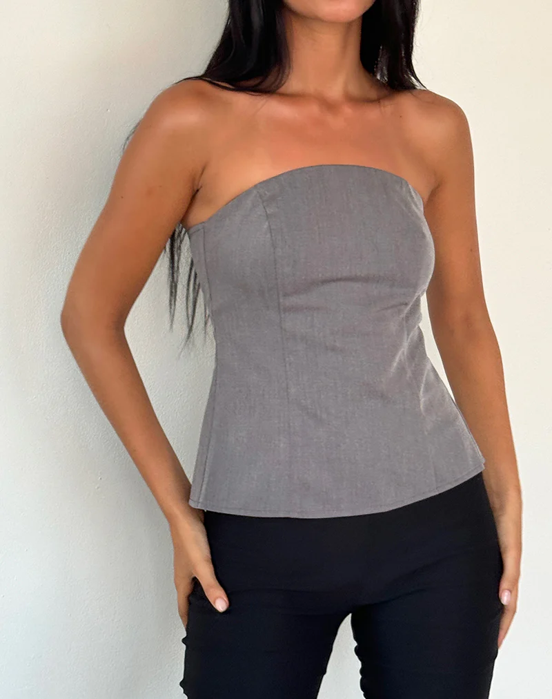 Mairi Longline Bandeau Top in Charcoal Tailoring - Awmao