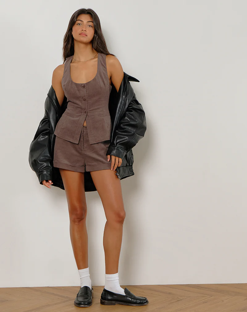 Ganita Vest in Babycord Brown - Awmao