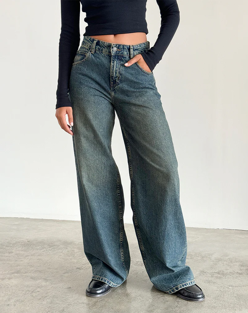 Roomy Extra Wide Jeans in Brown Blue Acid - Awmao