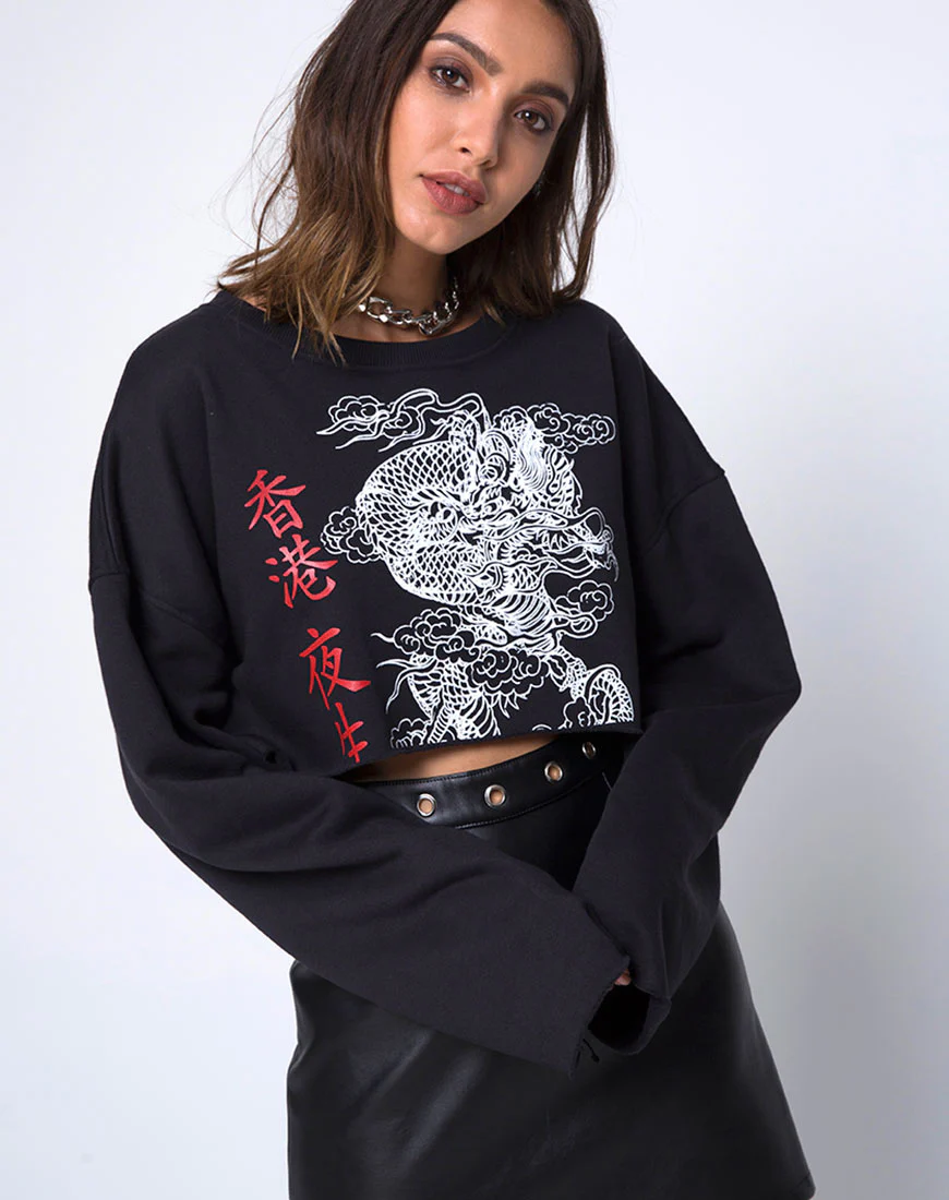 Cropped Sweat in Black HK Nightlife - Awmao