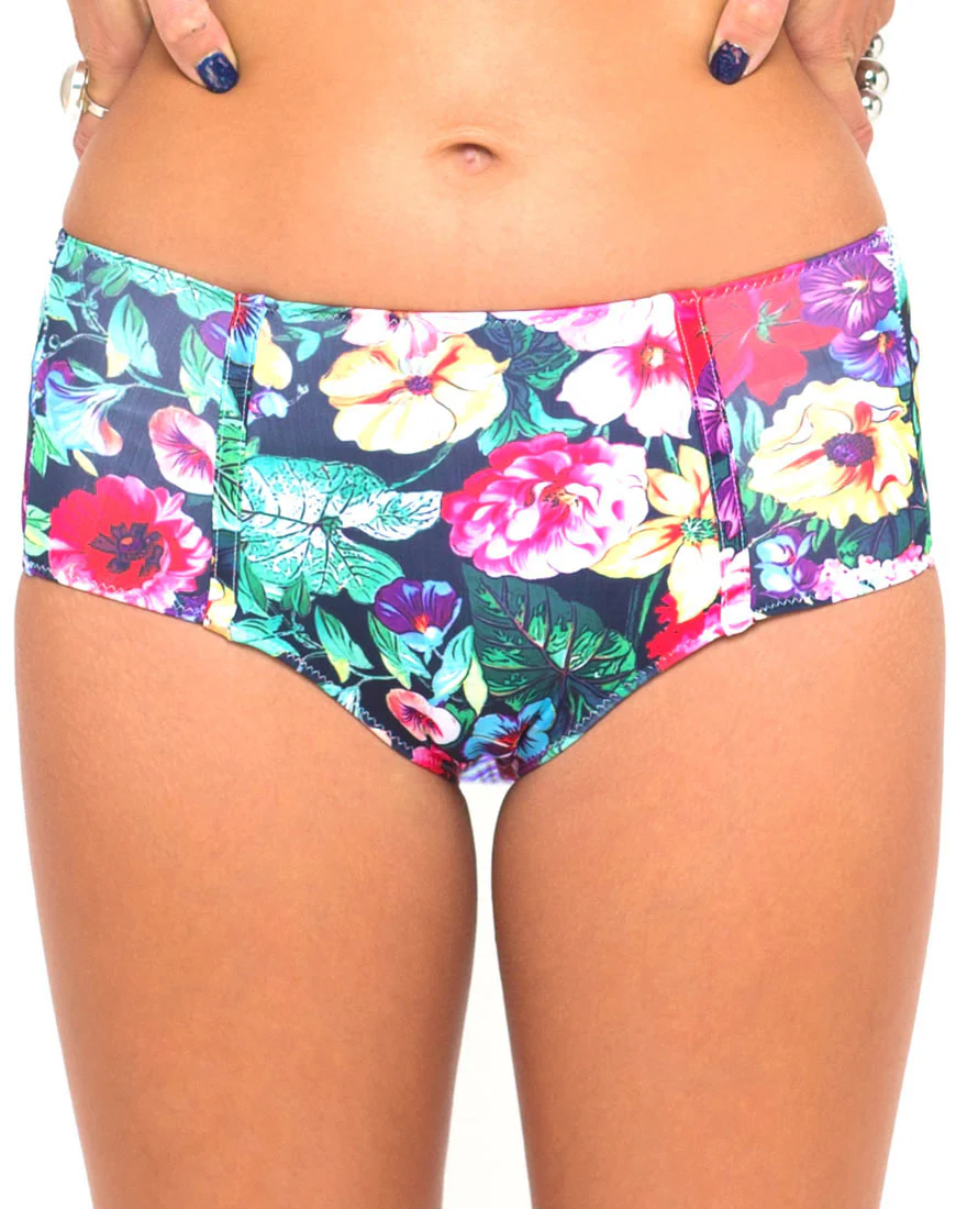 Motel Opal Midi Rise Bikini Bottom in Cottage Garden - Awmao