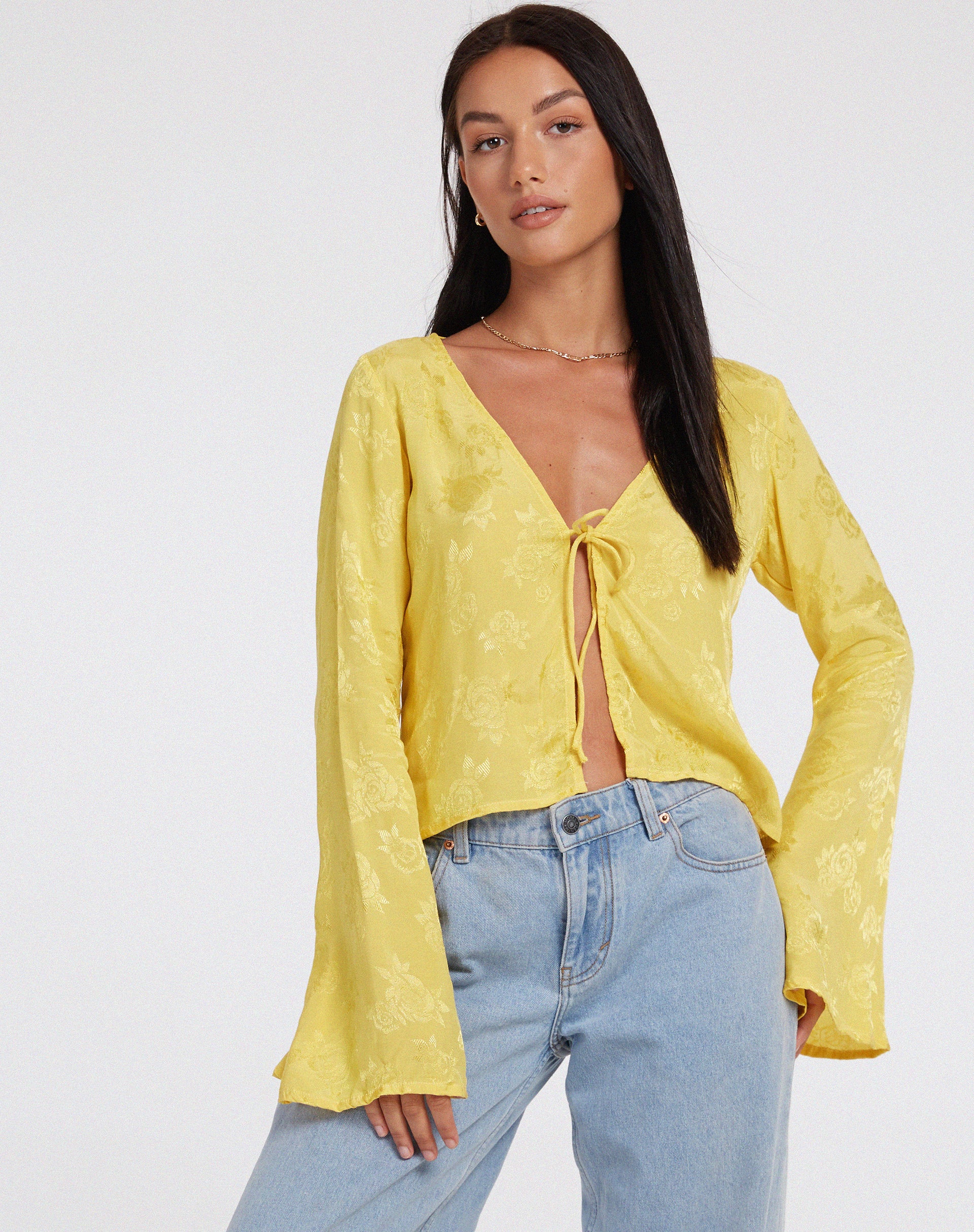 Merida Long Sleeve Top in Satin Rose Sunshine Yellow - Awmao