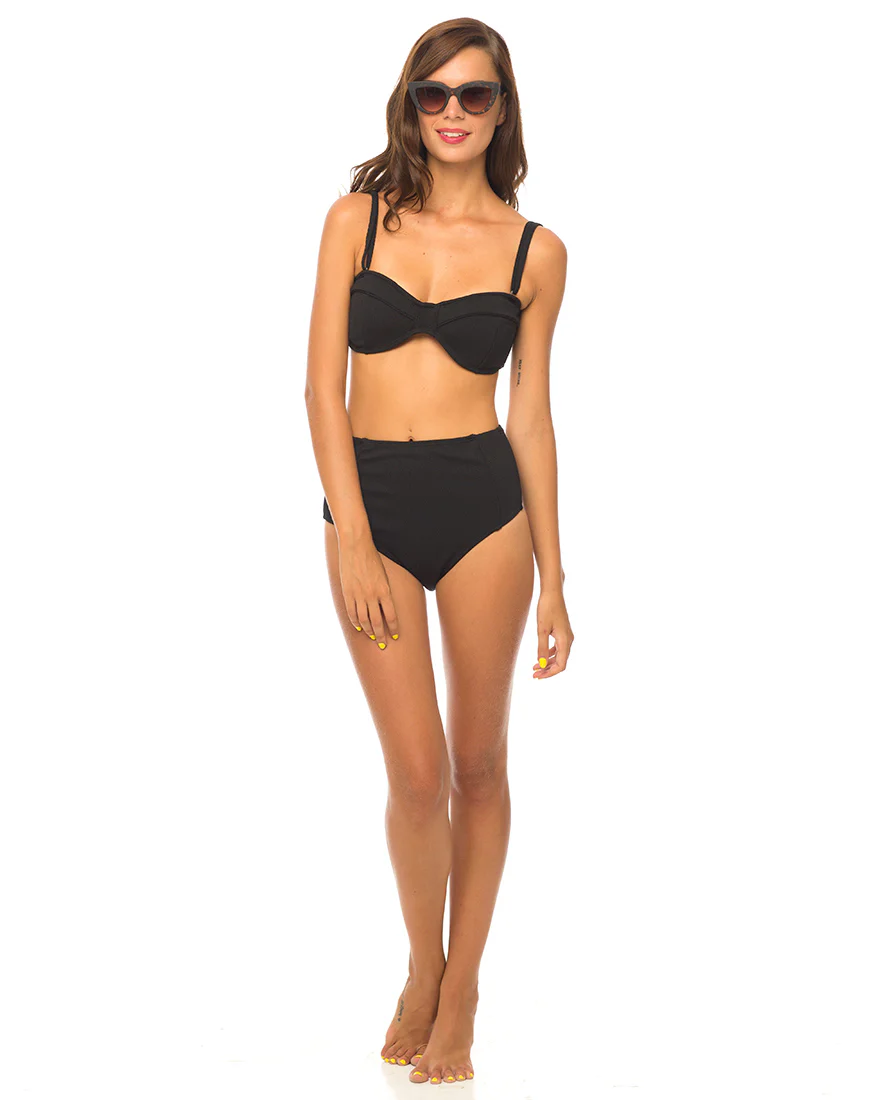 Daisy High Waisted Bikini Bottom in Black - Awmao