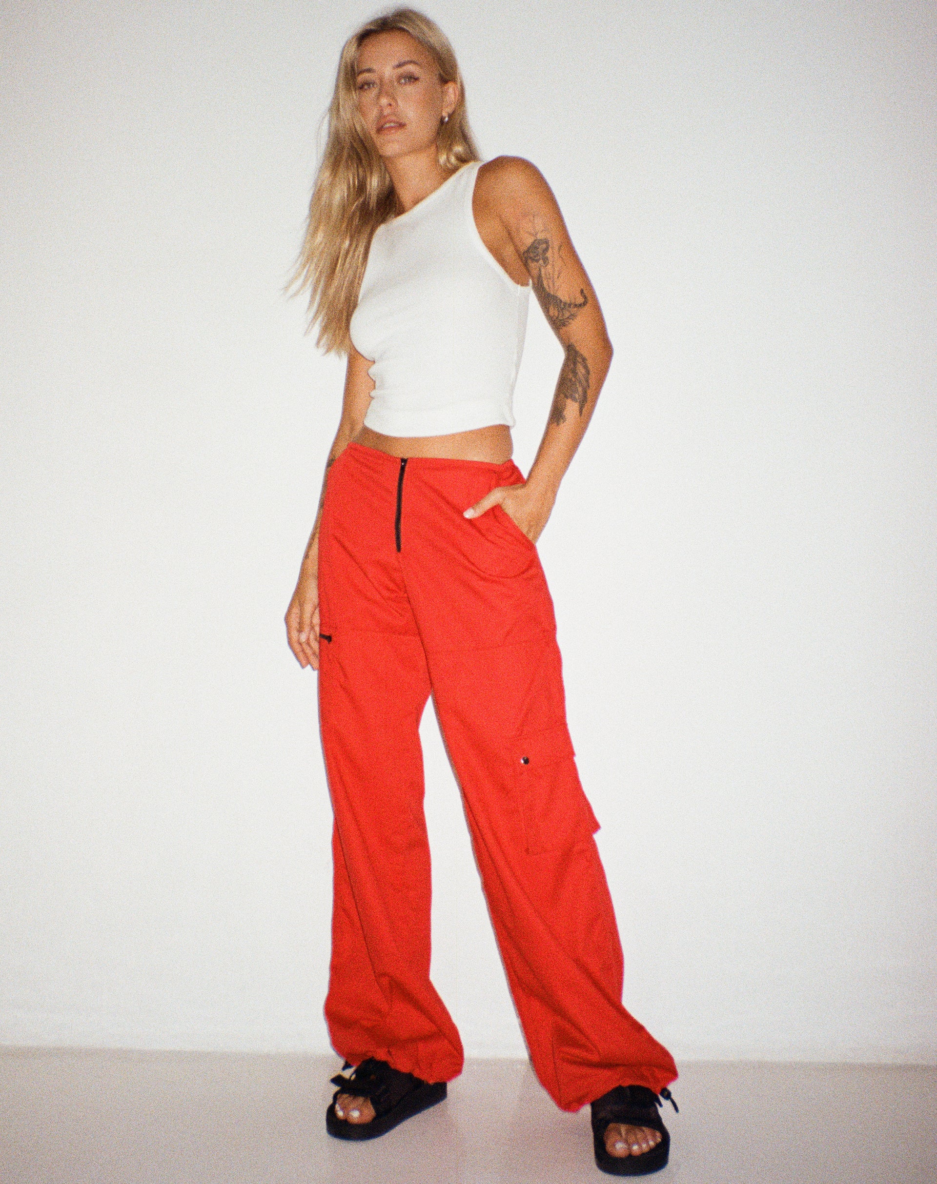 Xander Cargo Trouser in Cotton Drill True Red - Awmao