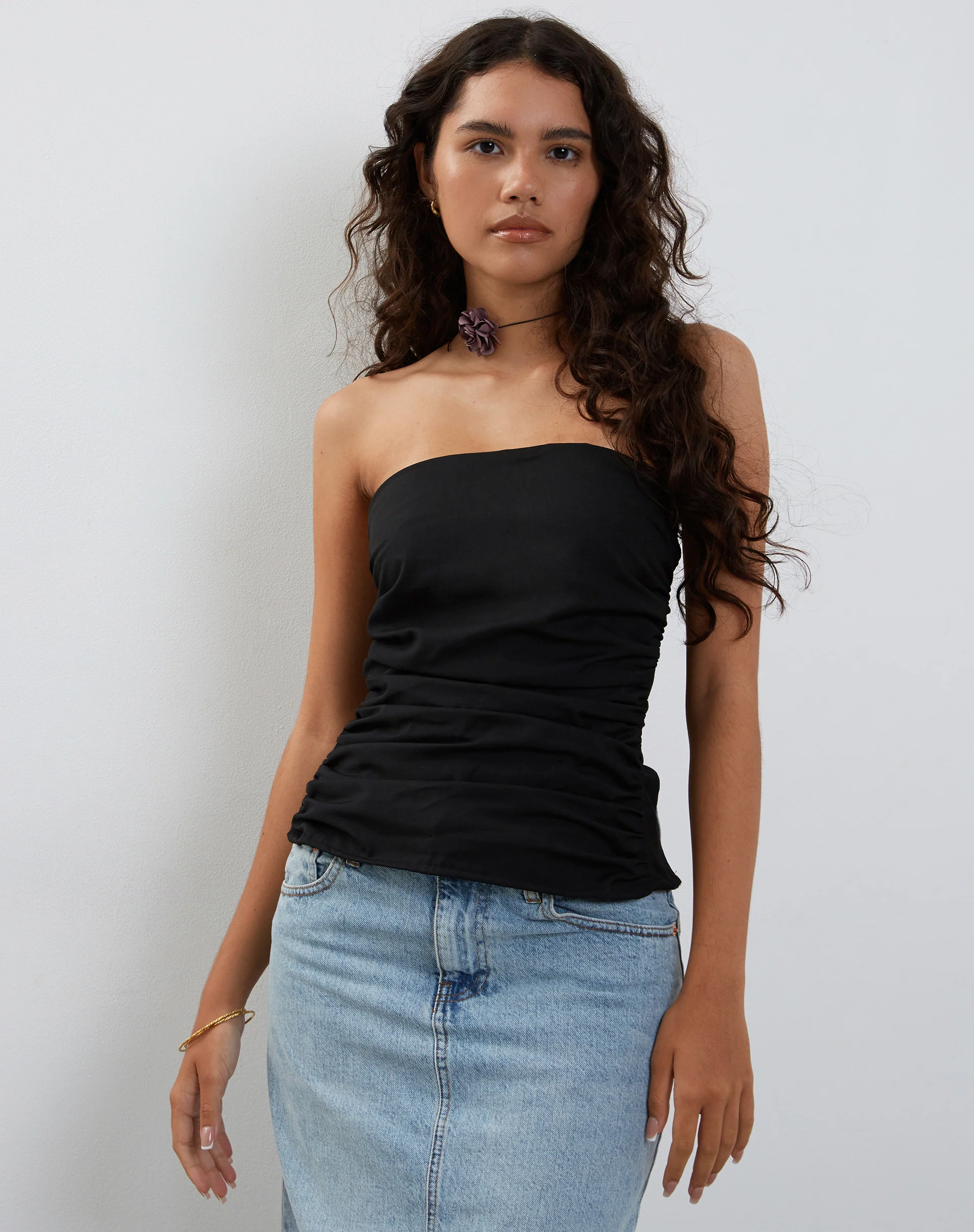 Tahari Tie Back Longline Tube Top in Black - Awmao