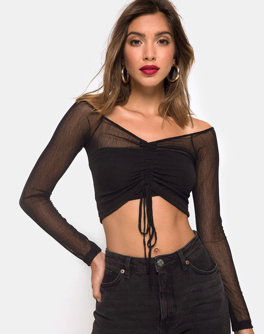 Ganida Crop Top in Black - Awmao