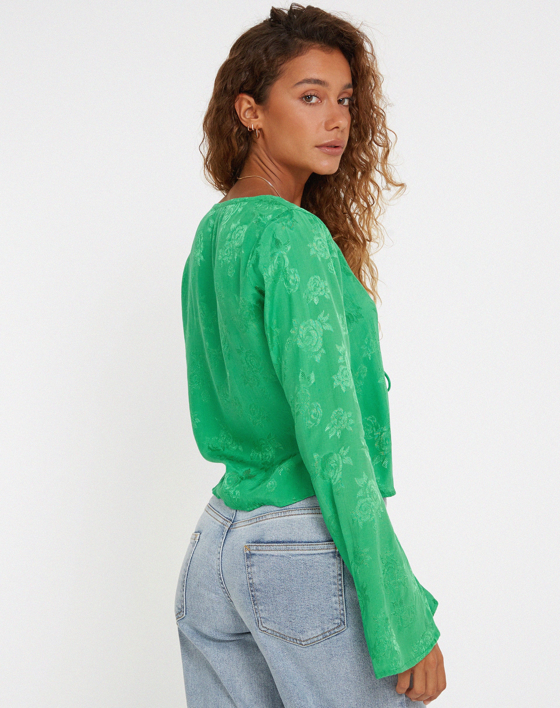 Merida Top in Satin Rose Jade Green - Awmao