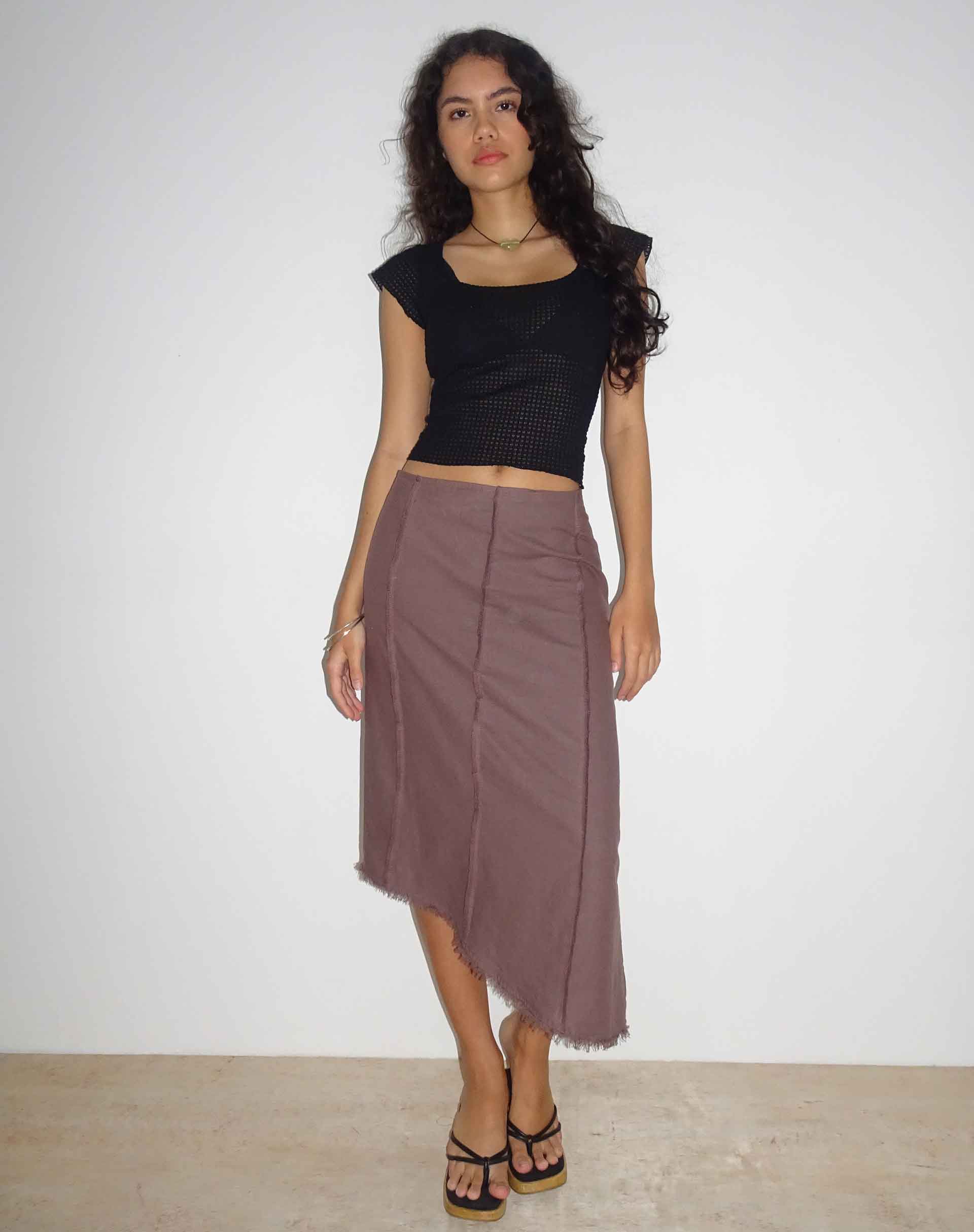 Karlesa Asymmetric Midi Skirt in Deep Taupe - Awmao