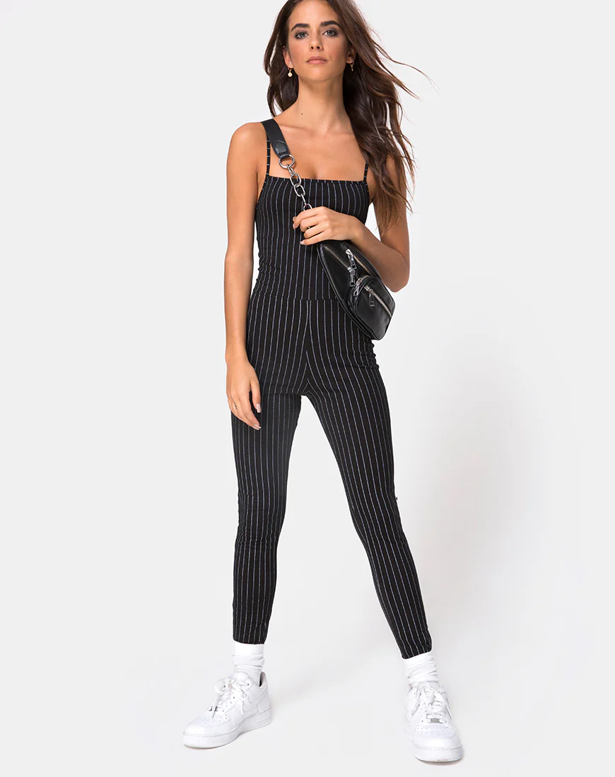 Solita Unitard in Pinstripe Black - Awmao