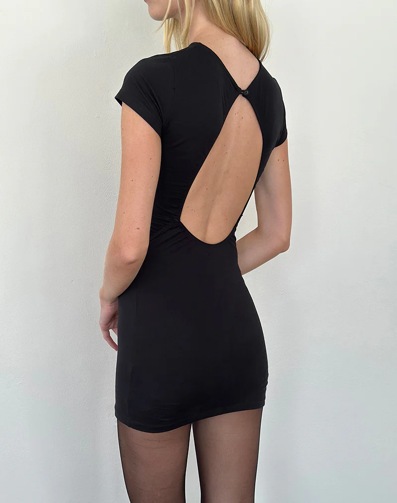 Kyuki Mini Dress in Black Lycra - Awmao