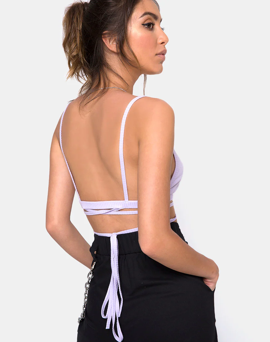 Wrap Around Bralet in Rib Lilac - Awmao