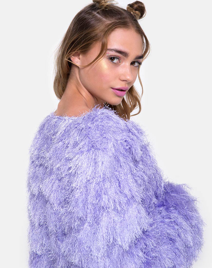 Fur Ball Jacket in Faux Fur Lilac - Awmao
