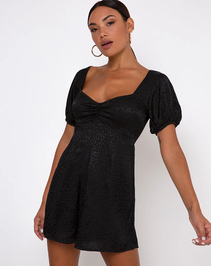 Monali Playsuit in Satin Cheetah Black - Awmao