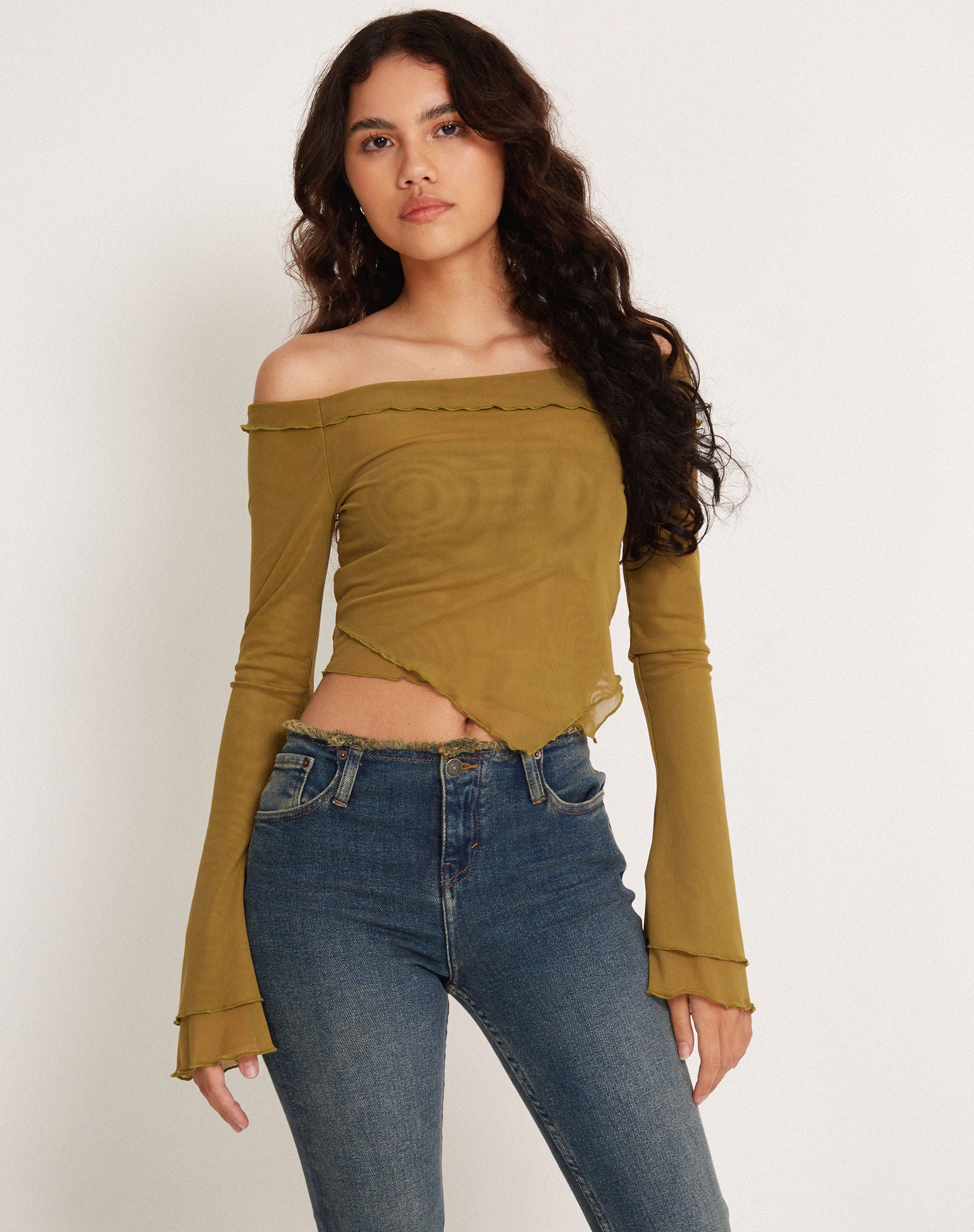 Shenly Bardot Top in Green Moss - Awmao
