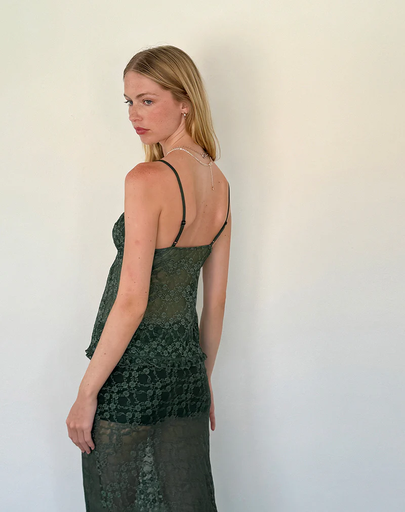 Manora Cami Top in Sage Canina Rose Lace - Awmao