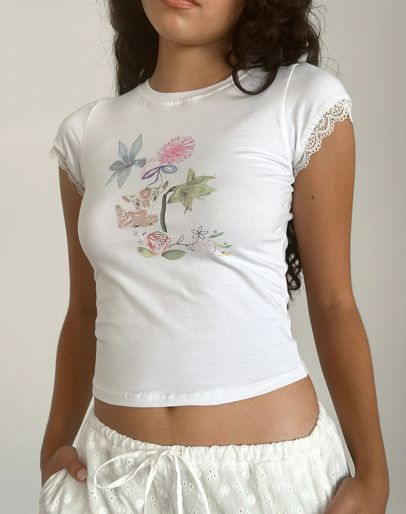 Izzy Top in White Floral Bunch - Awmao