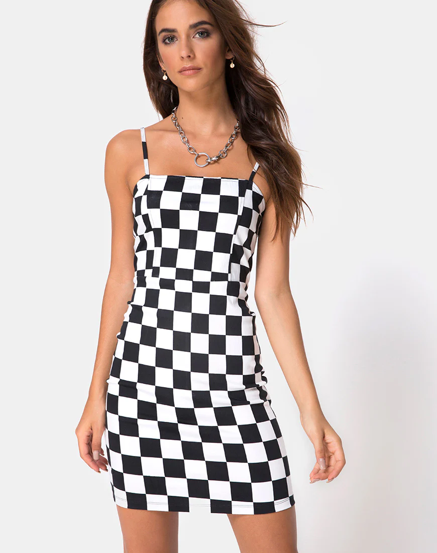 Boco Dress in Check Board Medium B/W - Awmao